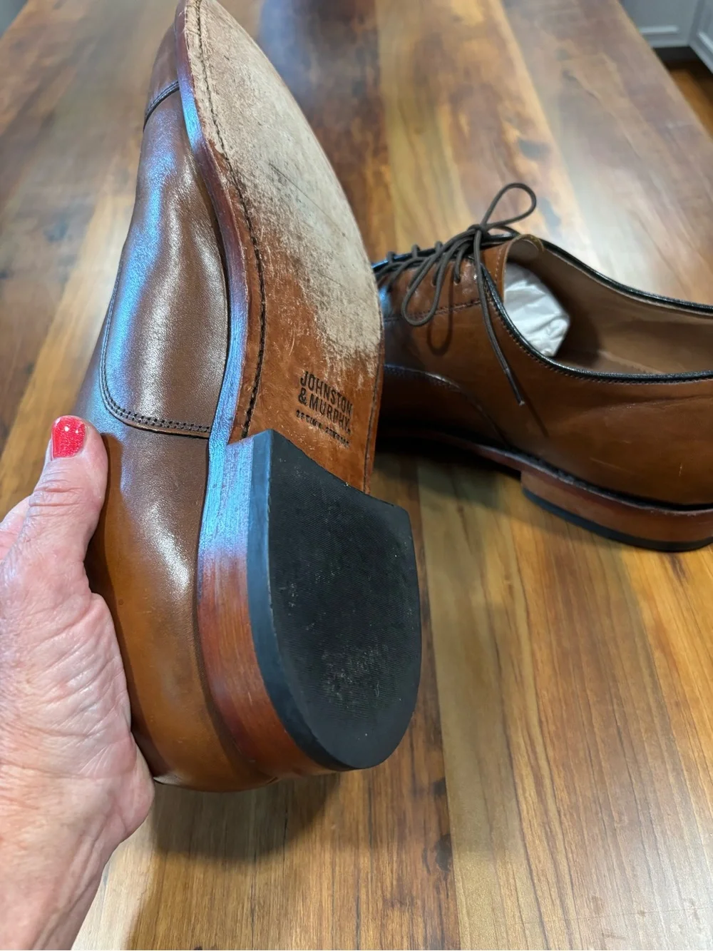 Johnston & Murphy Brown Calfskin Leather Melton Cap Toe Dress Shoes 10-1/2